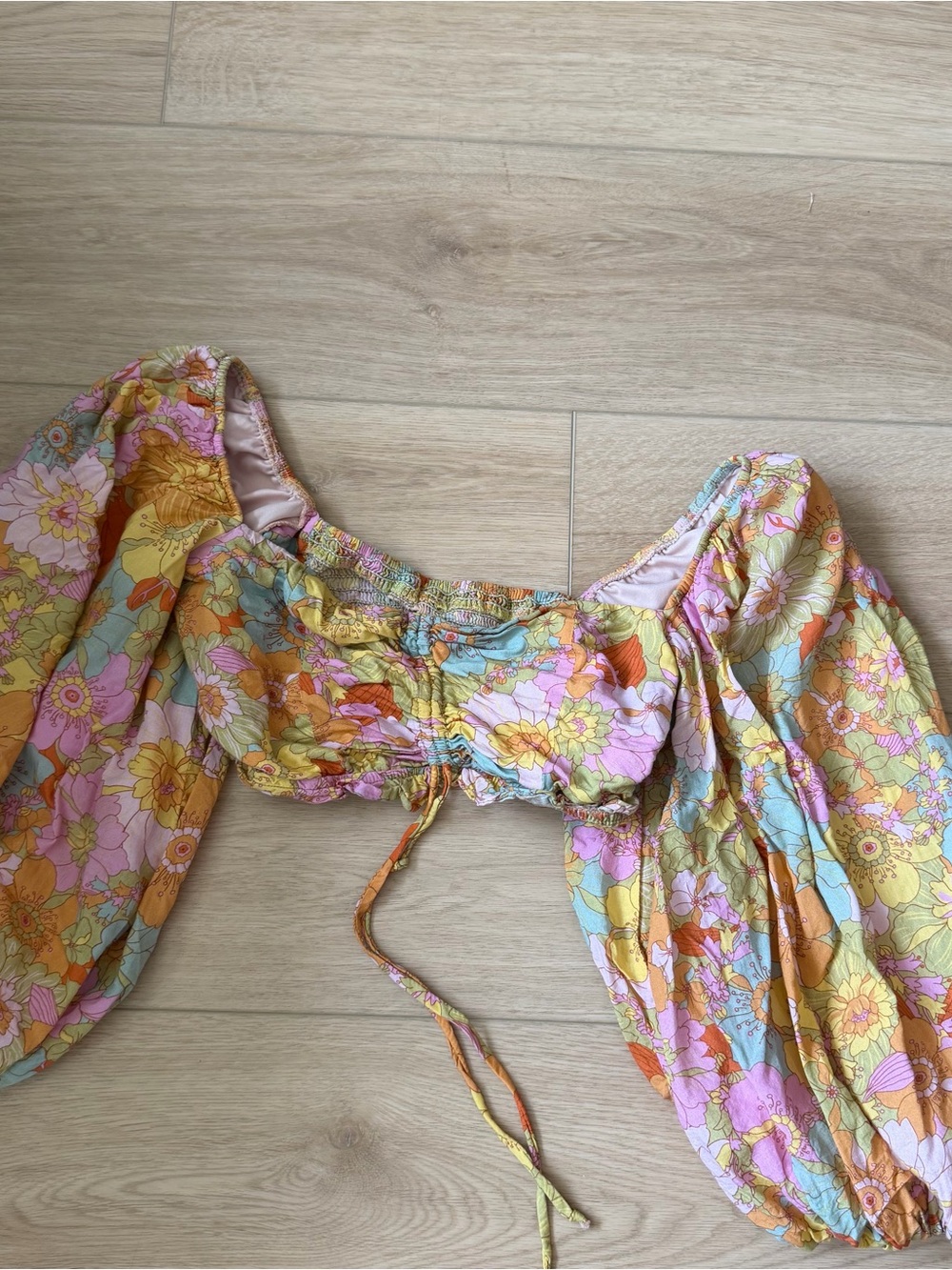 Show Me Your Mumu Groovy Blooms Floral Puff Sleeve Two-Piece Set Jenna Top Swing - Picture 3 of 10